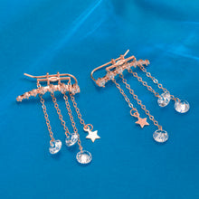 将图片加载到图库查看器,SLUYNZ 925 Sterling Silver 7 Crystals Cuff Earrings Tassell Chain for Women Teen Girls CZ Crawler Earrings Chain Climber Earrings