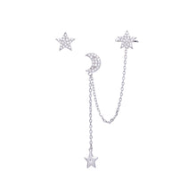 将图片加载到图库查看器,SLUYNZ 925 Sterling Silver Cuff Earrings Chain for Women Asymmetric Star Moon Earrings Crawler Earrings Dangling Chain