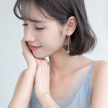 将图片加载到图库查看器,SLUYNZ 925 Sterling Silver Blue Crystal Teardrop Dangle Earrings for Women Teen Girls Droplet Threader Earrings Tassel Chain