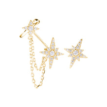 将图片加载到图库查看器,SLUYNZ 925 Sterling Silver Star Cuff Earrings for Women Teen Girls Asymmetric Star Studs Earrings Tassel Chain