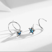 将图片加载到图库查看器,SLUYNZ 925 Sterling Silver Blue Crystal Star Earrings Cuff for Teen Girls Fashion Star Wrap Earrings