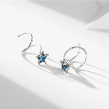 将图片加载到图库查看器,SLUYNZ 925 Sterling Silver Blue Crystal Star Earrings Cuff for Teen Girls Fashion Star Wrap Earrings