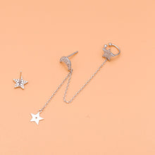 将图片加载到图库查看器,SLUYNZ 925 Sterling Silver Cuff Earrings Chain for Women Asymmetric Star Moon Earrings Crawler Earrings Dangling Chain