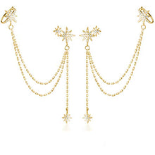 将图片加载到图库查看器,SLUYNZ 925 Sterling Silver Fashion Star Cuff Earring Chain for Women Teen Girls Star Crawler Earring Wrap Earrings