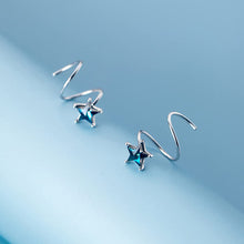 将图片加载到图库查看器,SLUYNZ 925 Sterling Silver Blue Crystal Star Earrings Cuff for Teen Girls Fashion Star Wrap Earrings