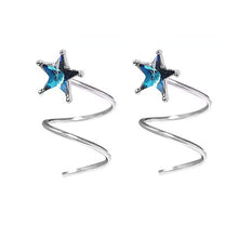 将图片加载到图库查看器,SLUYNZ 925 Sterling Silver Blue Crystal Star Earrings Cuff for Teen Girls Fashion Star Wrap Earrings