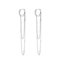 将图片加载到图库查看器,SLUYNZ 925 Sterling Silver CZ Hoop Earrings Tassel Chain for Women Teen Girls Small Hoop Earrings Dangle Earrings