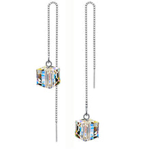 Load image into Gallery viewer, SLUYNZ 925 Sterling Silver Dangle Earrings Chain for Women Teen Girls Dream Catcher Threader Earrings Crystal Drop Earrings (CZ Crystal Dangle)