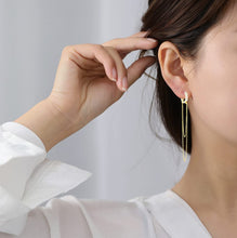 将图片加载到图库查看器,SLUYNZ 925 Sterling Silver CZ Hoop Earrings Tassel Chain for Women Teen Girls Small Hoop Earrings Dangle Earrings