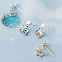 将图片加载到图库查看器,SLUYNZ 925 Sterling Silver Double Star Cuff Earrings Piecings for Women Teen Girls Star Wrap Earrings Studs