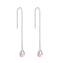 将图片加载到图库查看器,SLUYNZ 925 Sterling Silver Moonstone Teardrop Dangle Earrings for Women Teen Girls Droplet Threader Earrings Chain