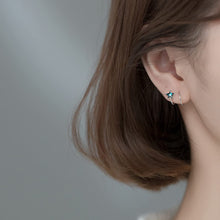 将图片加载到图库查看器,SLUYNZ 925 Sterling Silver Blue Crystal Star Earrings Cuff for Teen Girls Fashion Star Wrap Earrings