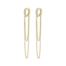 将图片加载到图库查看器,SLUYNZ 925 Sterling Silver CZ Hoop Earrings Tassel Chain for Women Teen Girls Small Hoop Earrings Dangle Earrings