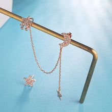 将图片加载到图库查看器,SLUYNZ 925 Sterling Silver Cuff Earrings Chain for Women Asymmetric Star Moon Earrings Crawler Earrings Dangling Chain