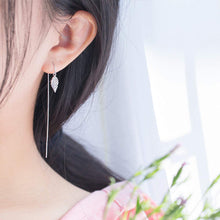 Load image into Gallery viewer, SLUYNZ 925 Sterling Silver Leaf Dangle Earrings Chain for Women Teen Girls Ear Line Threader Earrings