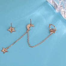 将图片加载到图库查看器,SLUYNZ 925 Sterling Silver Cuff Earrings Chain for Women Asymmetric Star Moon Earrings Crawler Earrings Dangling Chain
