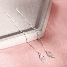 Load image into Gallery viewer, SLUYNZ 925 Sterling Silver Leaf Dangle Earrings Chain for Women Teen Girls Ear Line Threader Earrings