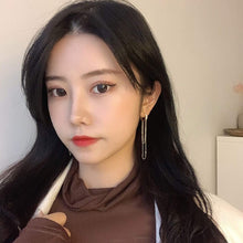 将图片加载到图库查看器,SLUYNZ 925 Sterling Silver CZ Hoop Earrings Tassel Chain for Women Teen Girls Small Hoop Earrings Dangle Earrings