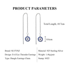 将图片加载到图库查看器,SLUYNZ 925 Sterling Silver Round Eye Dangle Earrings Chain for Women Teen Girls Evil Eye Threader Earrings