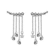 将图片加载到图库查看器,SLUYNZ 925 Sterling Silver 7 Crystals Cuff Earrings Tassell Chain for Women Teen Girls CZ Crawler Earrings Chain Climber Earrings