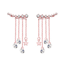 将图片加载到图库查看器,SLUYNZ 925 Sterling Silver 7 Crystals Cuff Earrings Tassell Chain for Women Teen Girls CZ Crawler Earrings Chain Climber Earrings