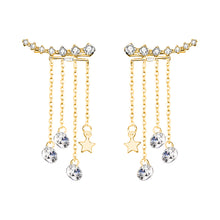 将图片加载到图库查看器,SLUYNZ 925 Sterling Silver 7 Crystals Cuff Earrings Tassell Chain for Women Teen Girls CZ Crawler Earrings Chain Climber Earrings