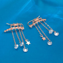 将图片加载到图库查看器,SLUYNZ 925 Sterling Silver 7 Crystals Cuff Earrings Tassell Chain for Women Teen Girls CZ Crawler Earrings Chain Climber Earrings