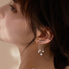 将图片加载到图库查看器,SLUYNZ 925 Sterling Silver 7 Crystals Cuff Earrings Tassell Chain for Women Teen Girls CZ Crawler Earrings Chain Climber Earrings