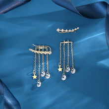 将图片加载到图库查看器,SLUYNZ 925 Sterling Silver 7 Crystals Cuff Earrings Tassell Chain for Women Teen Girls CZ Crawler Earrings Chain Climber Earrings