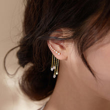 将图片加载到图库查看器,SLUYNZ 925 Sterling Silver 7 Crystals Cuff Earrings Tassell Chain for Women Teen Girls CZ Crawler Earrings Chain Climber Earrings