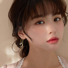 将图片加载到图库查看器,SLUYNZ 925 Sterling Silver 7 Crystals Cuff Earrings Tassell Chain for Women Teen Girls CZ Crawler Earrings Chain Climber Earrings