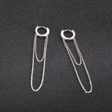 将图片加载到图库查看器,SLUYNZ 925 Sterling Silver CZ Hoop Earrings Tassel Chain for Women Teen Girls Small Hoop Earrings Dangle Earrings