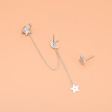 将图片加载到图库查看器,SLUYNZ 925 Sterling Silver Cuff Earrings Chain for Women Asymmetric Star Moon Earrings Crawler Earrings Dangling Chain