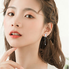 将图片加载到图库查看器,SLUYNZ 925 Sterling Silver Butterfly Drop Earrings for Women Teen CZ Stones Water Dangle Earrings Chain