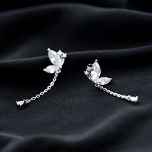 将图片加载到图库查看器,SLUYNZ 925 Sterling Silver Butterfly Drop Earrings for Women Teen CZ Stones Water Dangle Earrings Chain
