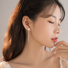 将图片加载到图库查看器,SLUYNZ 925 Sterling Silver Daisy Dangle Earrings for Women Girls Flower Tassel Drop Earring Shiny CZ Earring Chain