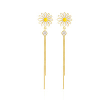 将图片加载到图库查看器,SLUYNZ 925 Sterling Silver Daisy Dangle Earrings for Women Girls Flower Tassel Drop Earring Shiny CZ Earring Chain