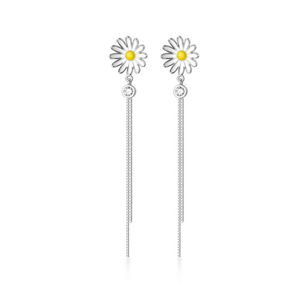 Long Earrings Silver Color, Earring Flowers Tassel
