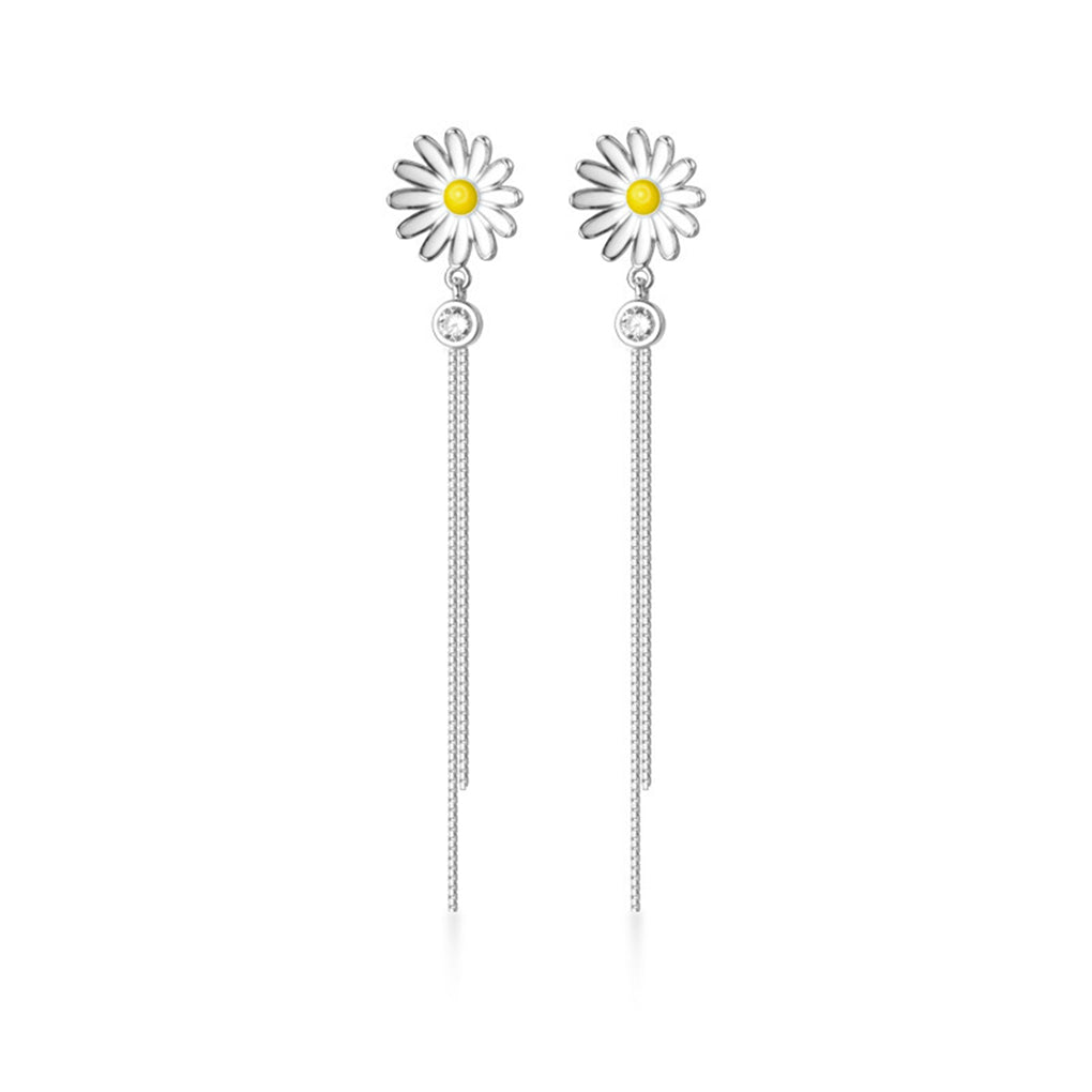 New 925 Silver Daisy Flower Stud Drop Earrings For Women – Dangle Hoop Style, Nickel-Free, 1.3cm, Gift Boxed