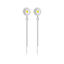将图片加载到图库查看器,SLUYNZ 925 Sterling Silver Daisy Dangle Earrings for Women Girls Flower Tassel Drop Earring Shiny CZ Earring Chain