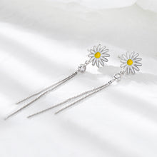 将图片加载到图库查看器,SLUYNZ 925 Sterling Silver Daisy Dangle Earrings for Women Girls Flower Tassel Drop Earring Shiny CZ Earring Chain