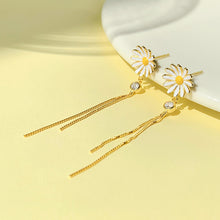 将图片加载到图库查看器,SLUYNZ 925 Sterling Silver Daisy Dangle Earrings for Women Girls Flower Tassel Drop Earring Shiny CZ Earring Chain