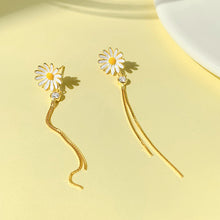 将图片加载到图库查看器,SLUYNZ 925 Sterling Silver Daisy Dangle Earrings for Women Girls Flower Tassel Drop Earring Shiny CZ Earring Chain