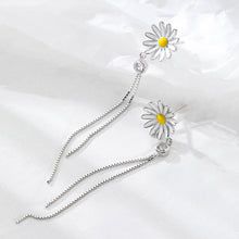 将图片加载到图库查看器,SLUYNZ 925 Sterling Silver Daisy Dangle Earrings for Women Girls Flower Tassel Drop Earring Shiny CZ Earring Chain