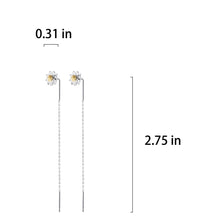 将图片加载到图库查看器,SLUYNZ 925 Sterling Silver Daisy Threader Earrings for Women Girls Flower Chain Earring Bar Tassel Earring Dangle