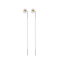 将图片加载到图库查看器,SLUYNZ 925 Sterling Silver Daisy Threader Earrings for Women Girls Flower Chain Earring Bar Tassel Earring Dangle