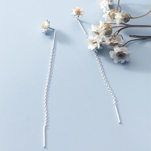 将图片加载到图库查看器,SLUYNZ 925 Sterling Silver Daisy Threader Earrings for Women Girls Flower Chain Earring Bar Tassel Earring Dangle
