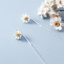 将图片加载到图库查看器,SLUYNZ 925 Sterling Silver Daisy Threader Earrings for Women Girls Flower Chain Earring Bar Tassel Earring Dangle