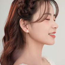 将图片加载到图库查看器,SLUYNZ 925 Sterling Silver Daisy Threader Earrings for Women Girls Flower Chain Earring Bar Tassel Earring Dangle