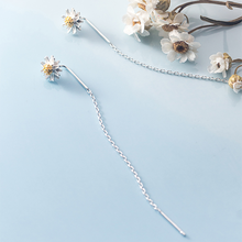 将图片加载到图库查看器,SLUYNZ 925 Sterling Silver Daisy Threader Earrings for Women Girls Flower Chain Earring Bar Tassel Earring Dangle